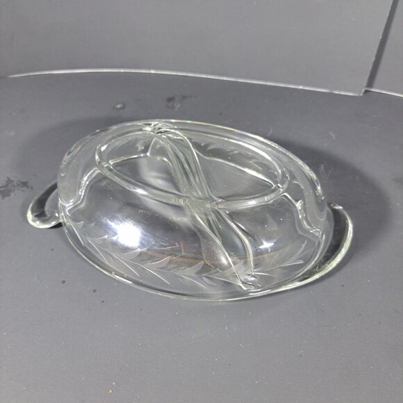 Fostoria Manganese Holly Pattern 8 1/4" Oval Two-Section Relish/Dip‎ Dish - Picture 5 of 5